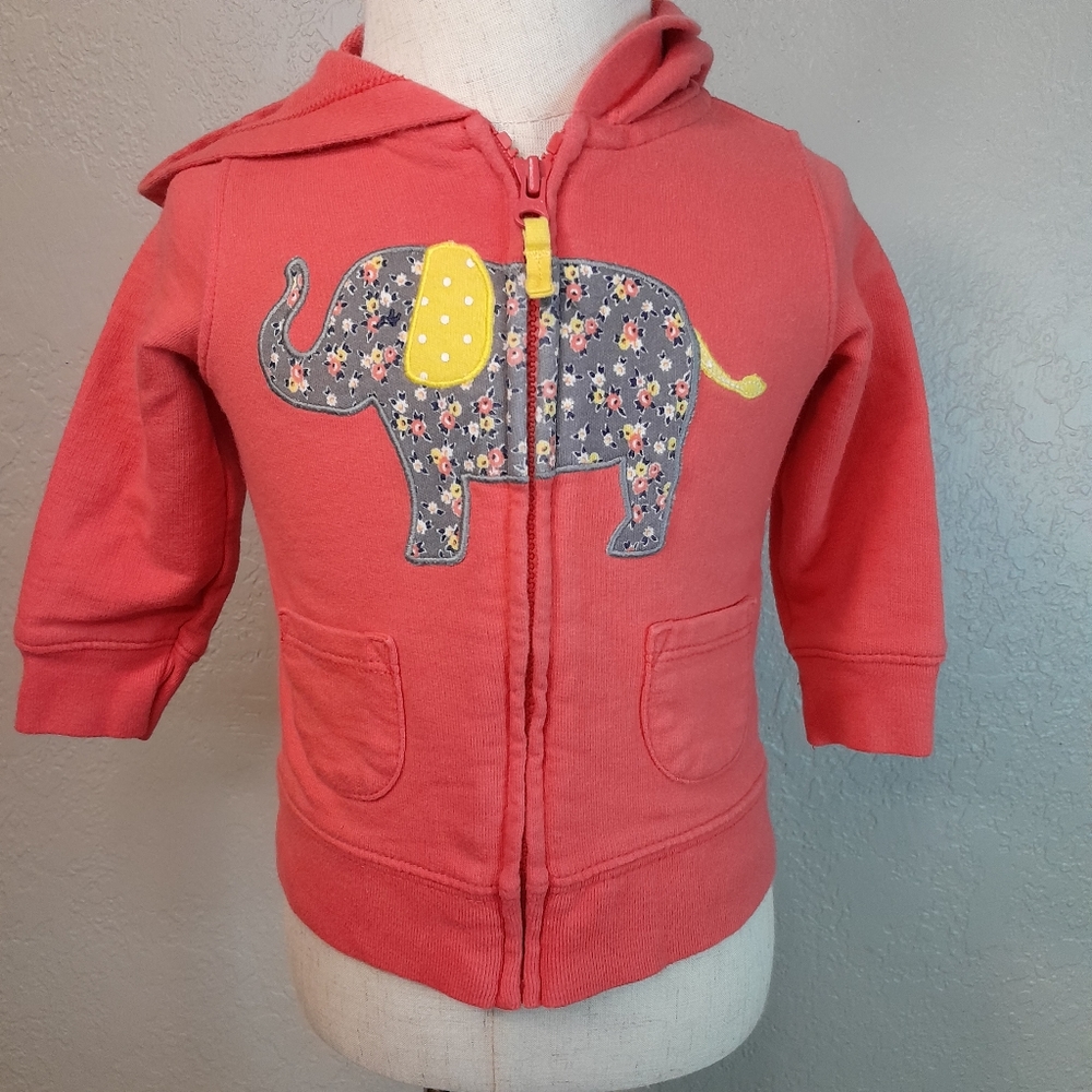 Carter's Baby Girl 6 Month Coral Full Zip Hoodie Floral Elephant - Picture 3 of 7
